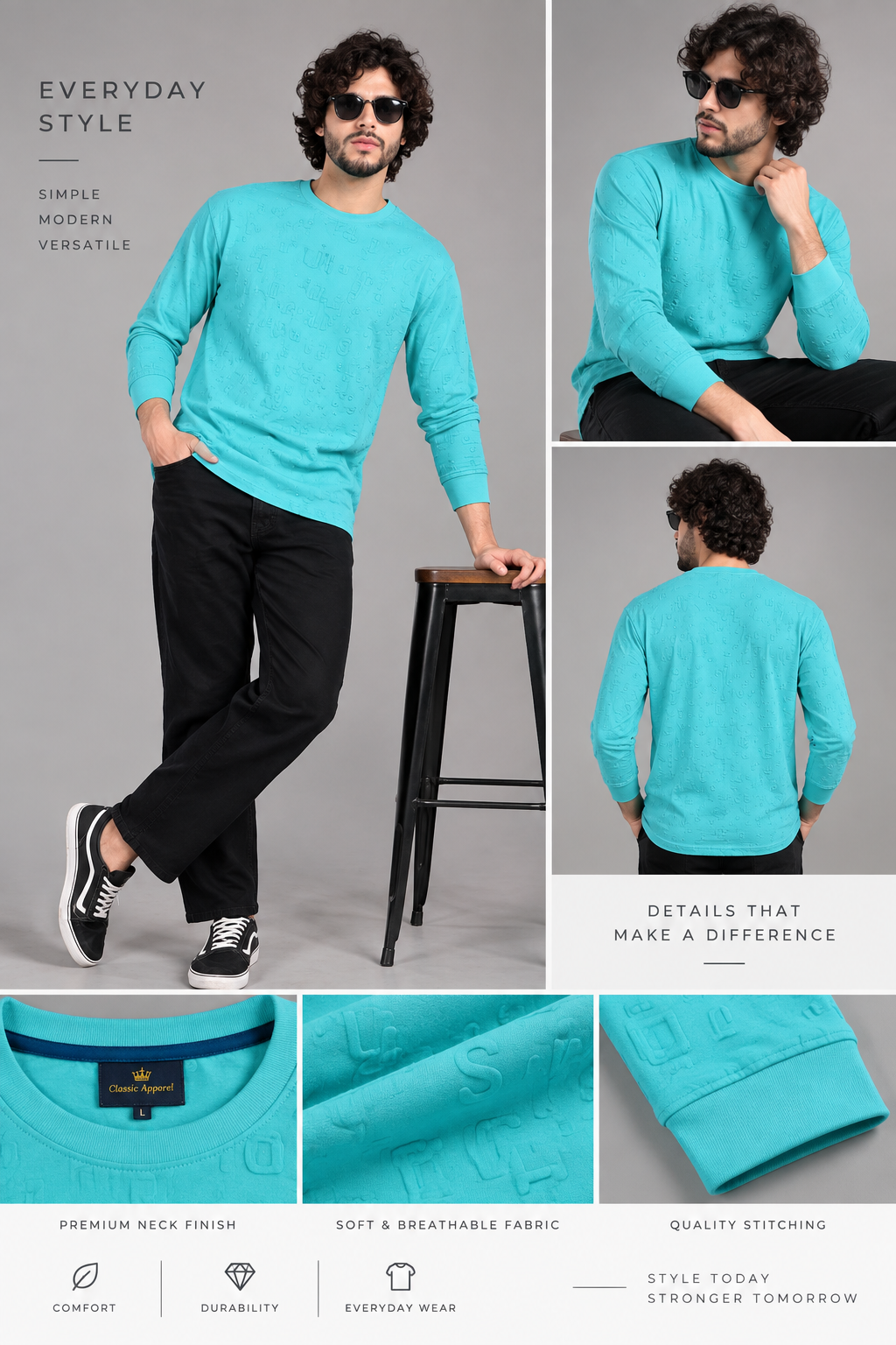 Classy Clean Fit Aqua Blue T-Shirt For Men And Kids