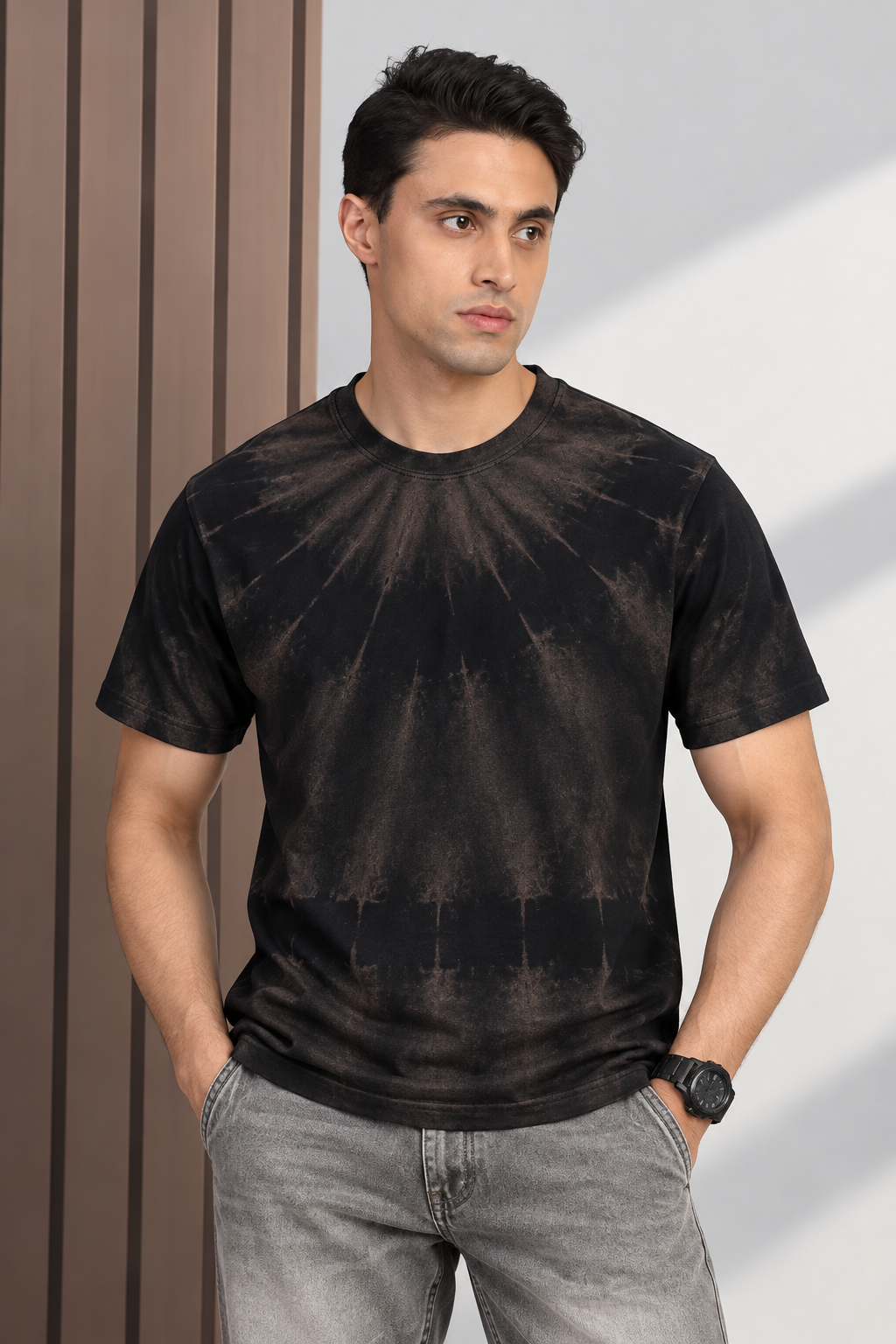 Acid Wash Premium Brown Colour Tee For Men And Kids
