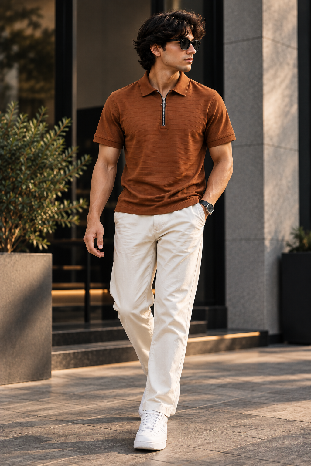 Modern Essential Brown Colour Tee For Men And Kids