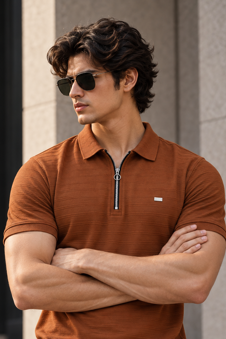 Modern Essential Brown Colour Tee For Men And Kids
