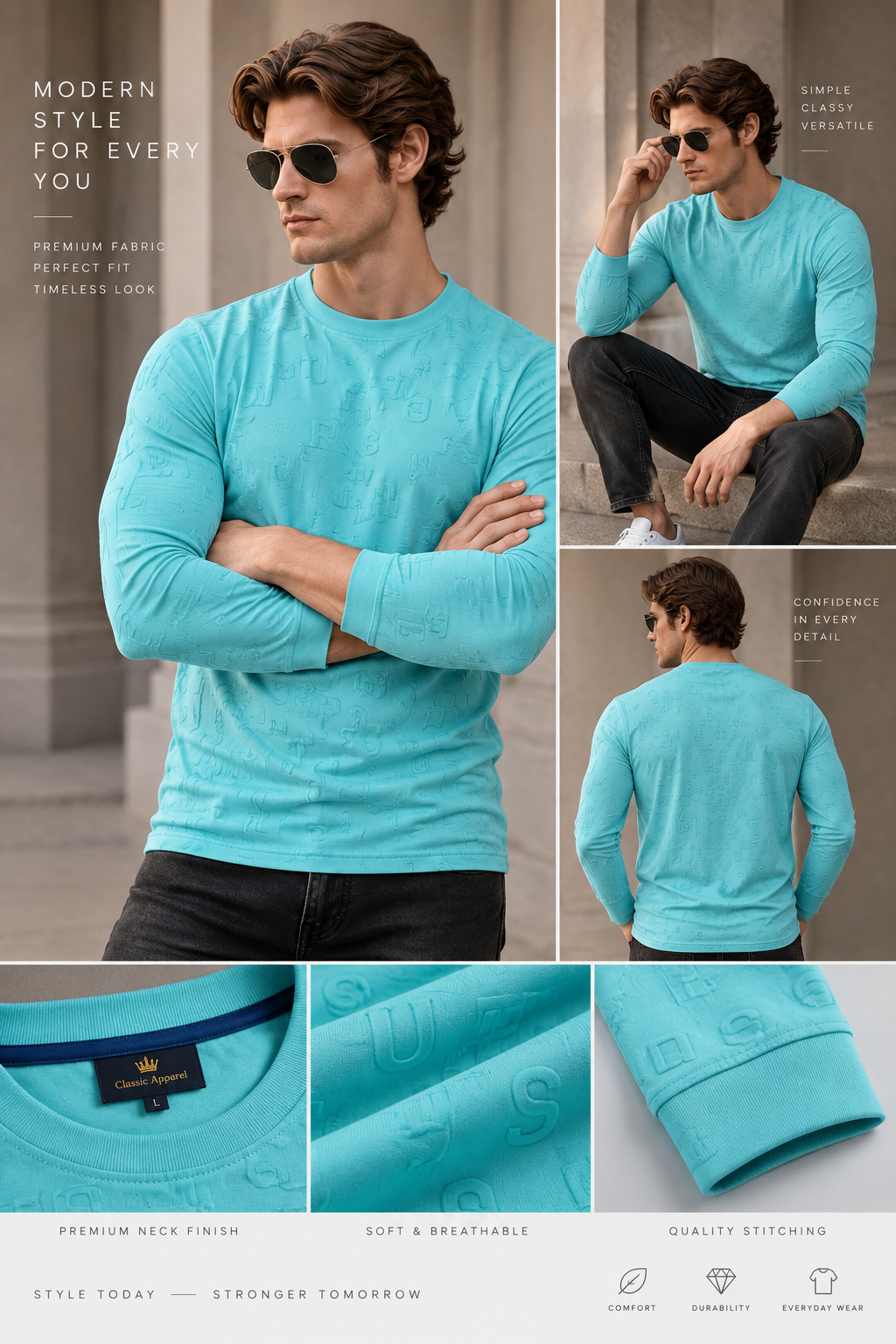 Classy Clean Fit Aqua Blue T-Shirt For Men And Kids